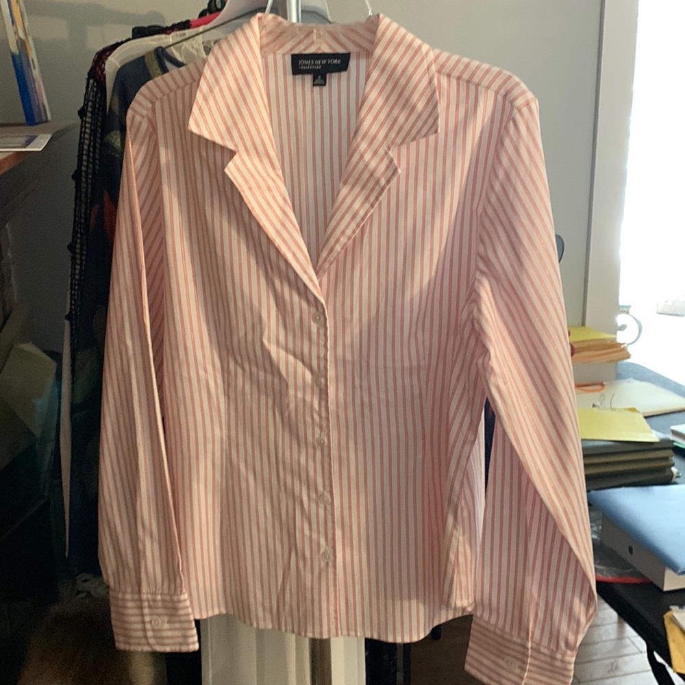 Striped blouse, pink color with shine, size 16, Jones brand new york
